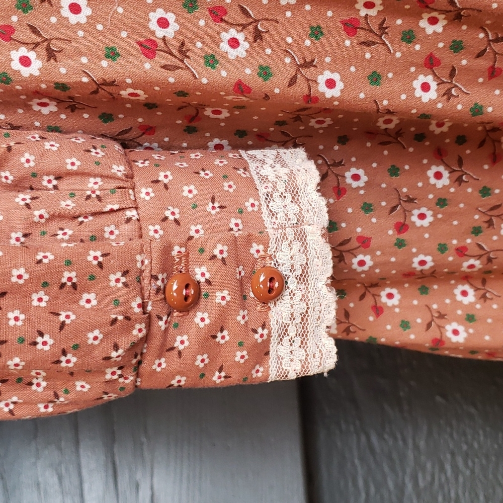 GUNNE SAX Vintage 70's Dreamie Floral Quilted Apron Front Hooded Maxi Dress sz 9 - Picture 7 of 15